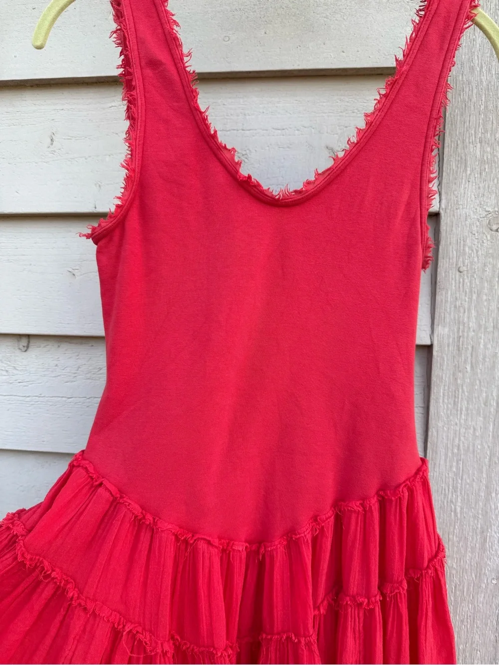 Free People Coral Red Frayed Tiered Dress